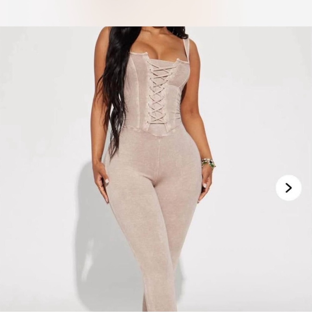 Elegant Beige Lace-Up Jumpsuit